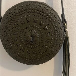 Anthropologie Green Circular Crossbody Bag with Textured Design